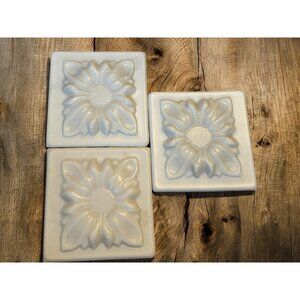 Set of 3 Demensional Resin Floral Tile 6"x6" off White